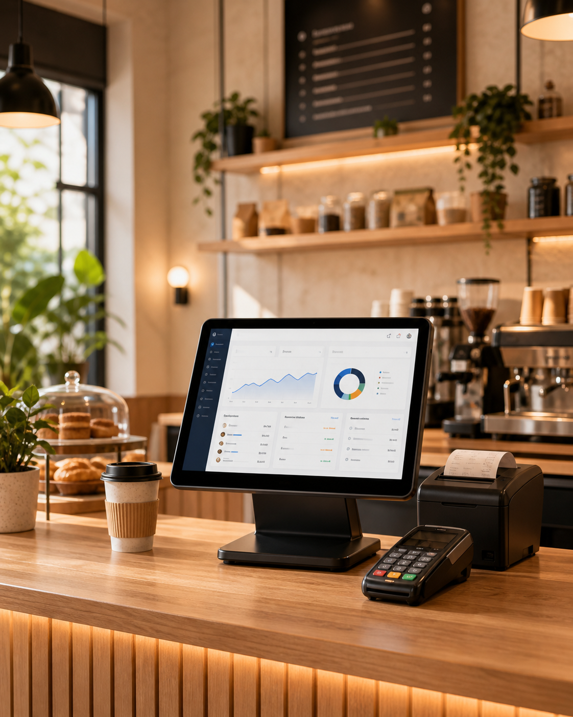 Coffee shop with MultiChek POS terminal and analytics